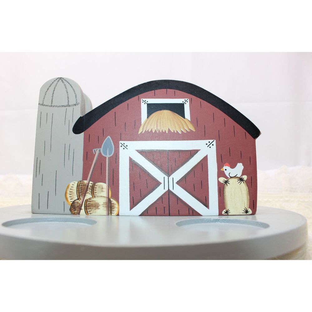 VTG Gold! Kenyield~ Hand Painted Wood Lazy Susan Caddy Napkin/S&P/Butter Dish